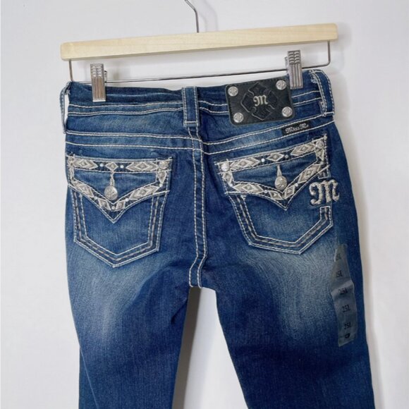 NEW Miss Me Jeans Mid Rise Ankle Skinny Womens 25x33 Blue Embellished - Picture 2 of 8